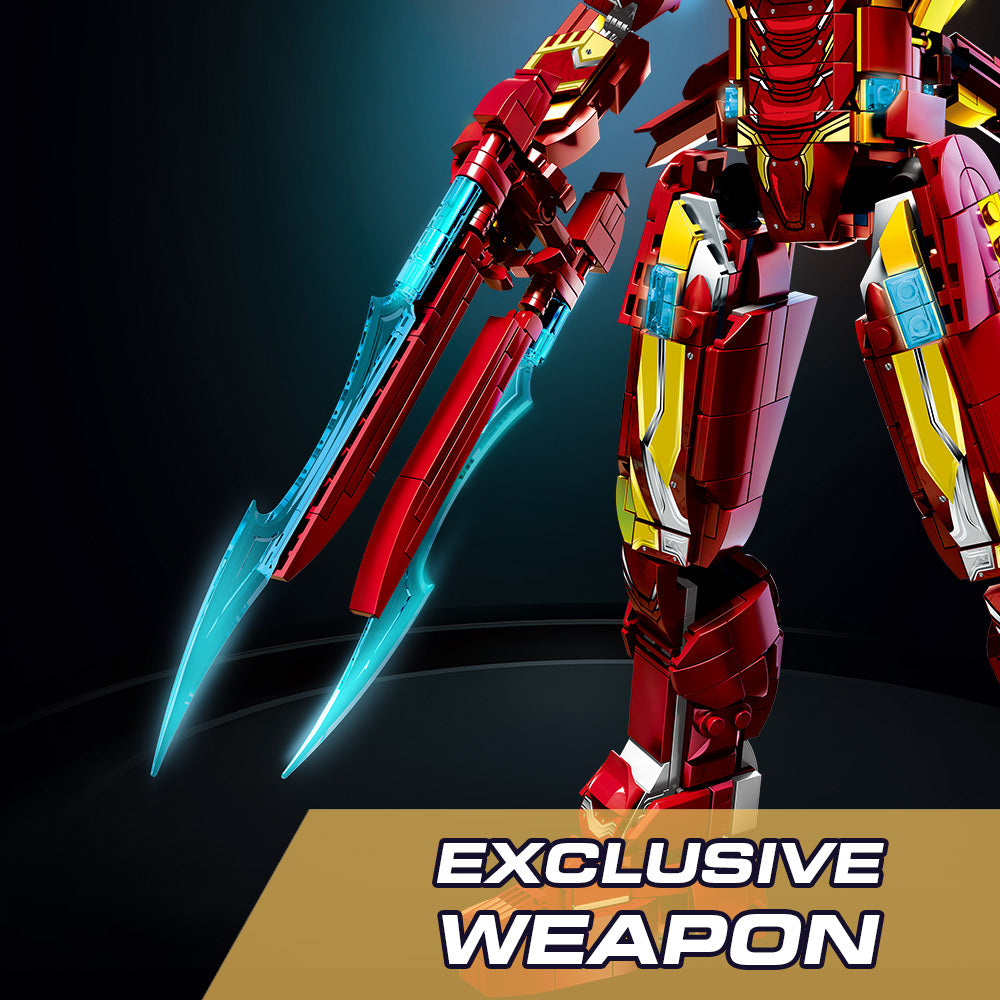 Ultimate Red & Gold Mecha Building Set – 13.8" Tall Armored Figure with 1,568 PCS, Full Articulation & Dual Energy Blades