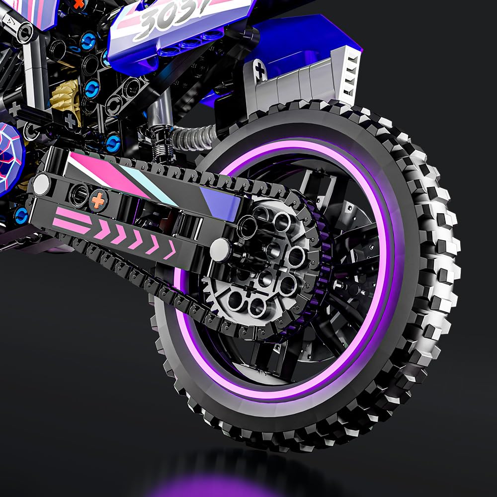 Mesiondy Off-Road Motocross Bike Building Kit – 476 PCS Premium Brick System | Dirt Bike Technic Model | Racing Decal Detail