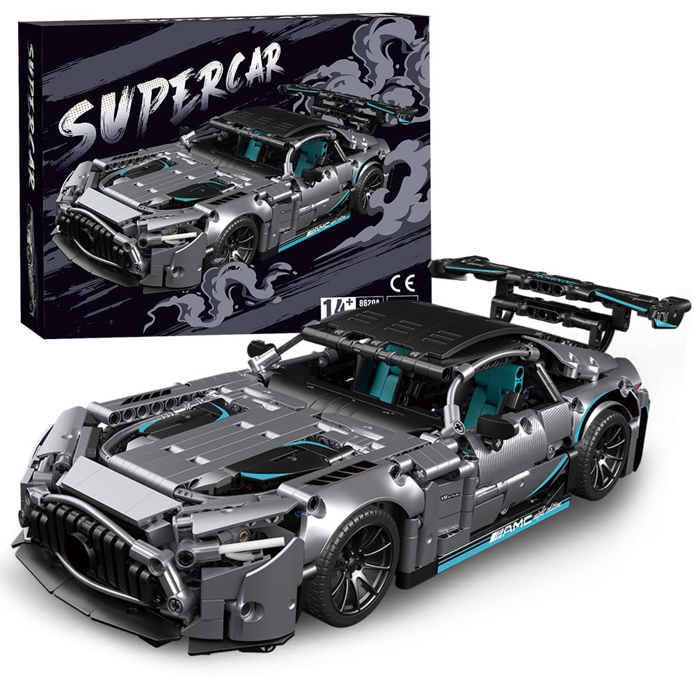 Mesiondy Silver Arrow GT Black Series Building Kit – 1466 PCS Premium Brick System | 1:14 Scale German Supercar | AMG Racing Livery