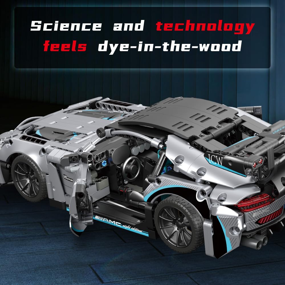 Mesiondy Silver Arrow GT Black Series Building Kit – 1466 PCS Premium Brick System | 1:14 Scale German Supercar | AMG Racing Livery