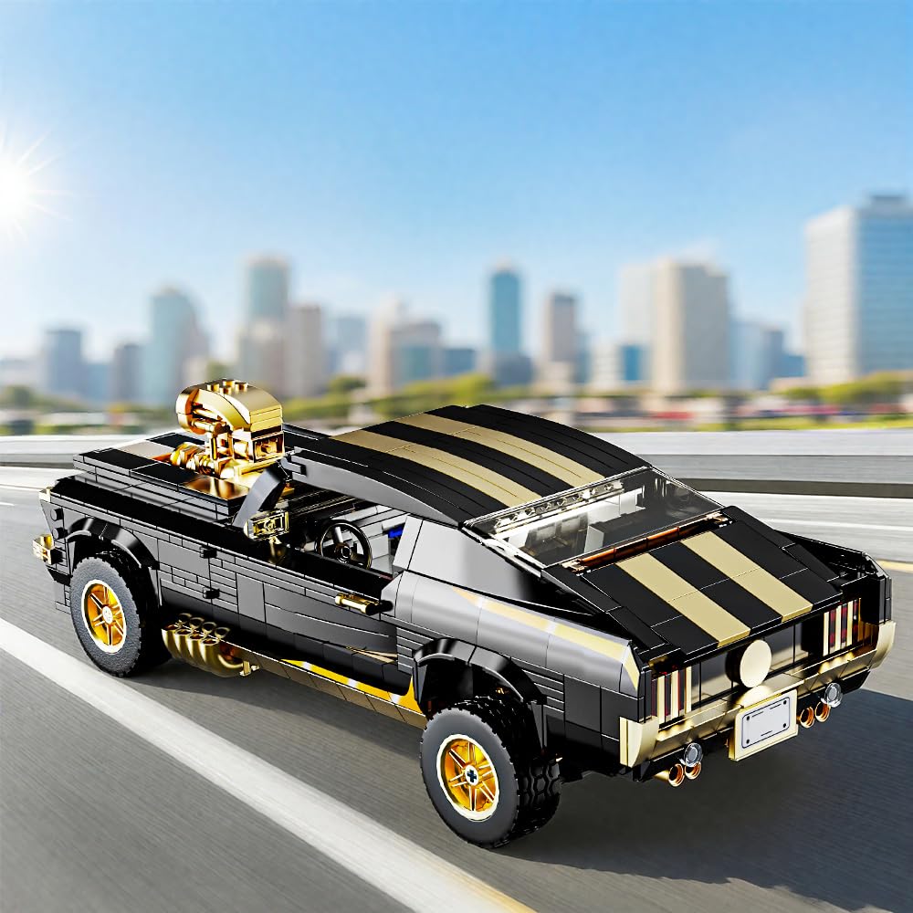 Mesiondy Classic GT Muscle Car Building Kit – 1680 PCS Premium Brick System | Vintage American Sport Coupe | Supercharged Engine Detail