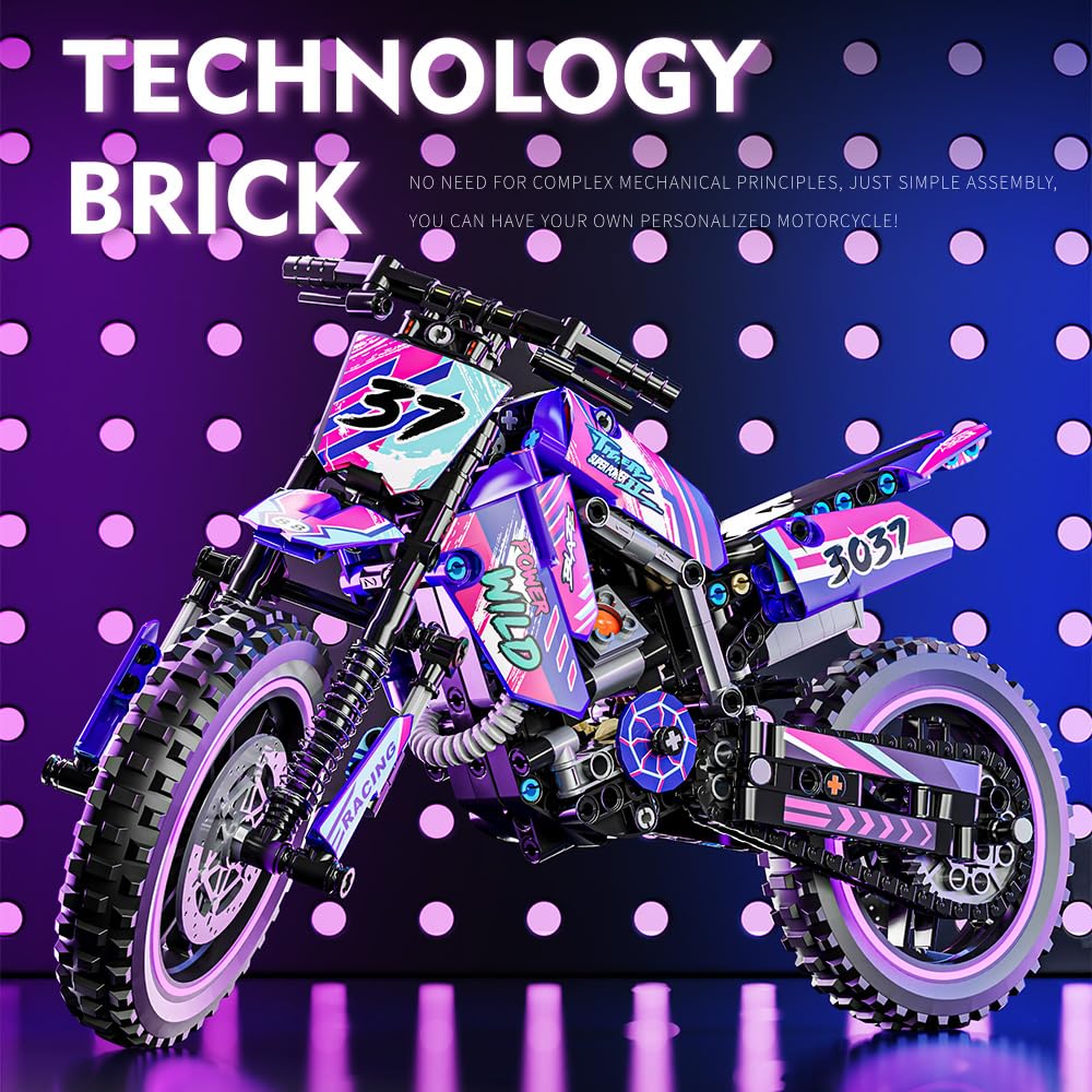 Mesiondy Off-Road Motocross Bike Building Kit – 476 PCS Premium Brick System | Dirt Bike Technic Model | Racing Decal Detail
