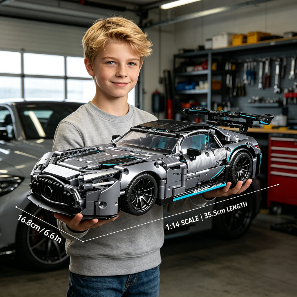Mesiondy Silver Arrow GT Black Series Building Kit – 1466 PCS Premium Brick System | 1:14 Scale German Supercar | AMG Racing Livery