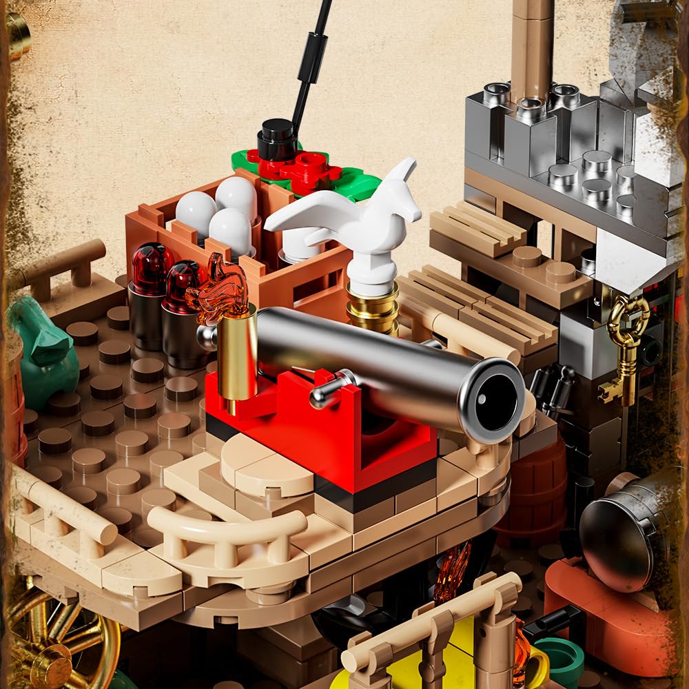 Mesiondy Pirate Island Outpost Building Set 🏴‍☠️ – 943 PCS, 13.8" Wide Pirate Hideout with Boat & Palm Tree 🌴, Compatible with Major Brick Brands 🧩