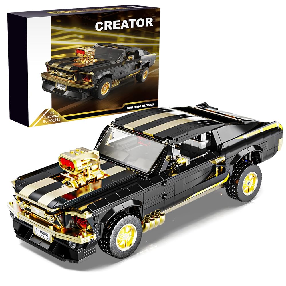 Mesiondy Classic GT Muscle Car Building Kit – 1680 PCS Premium Brick System | Vintage American Sport Coupe | Supercharged Engine Detail