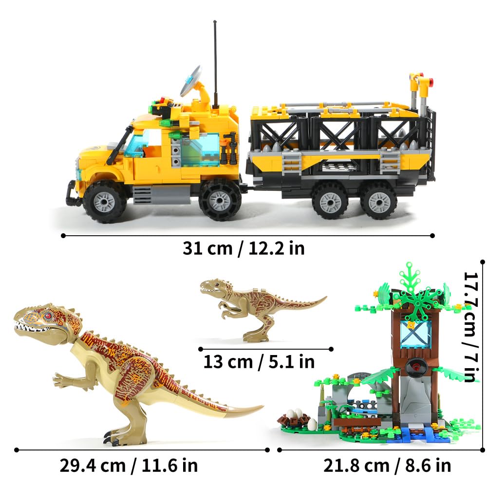 Mesiondy Prehistoric Apex Predator Expedition Building Set – 546 PCS Premium Brick System | Dino Transport Truck, Watchtower & Dinosaur Figures