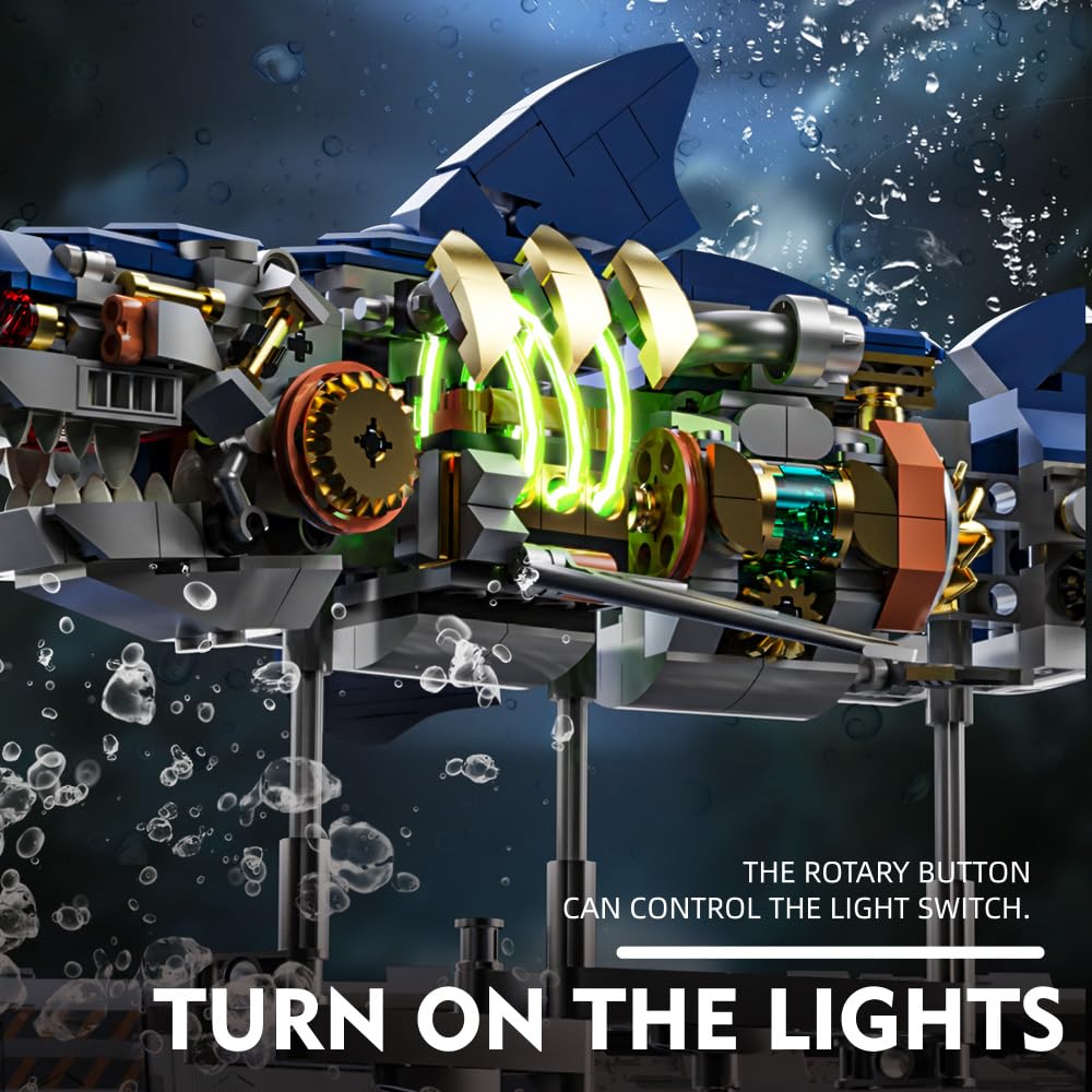 Mechanical Half-Cut Shark Building Set 🦈 – 687 PCS, Hand-Cranked Moving Action, 9" Tall STEM Toy for Kids & Adults ⚙️