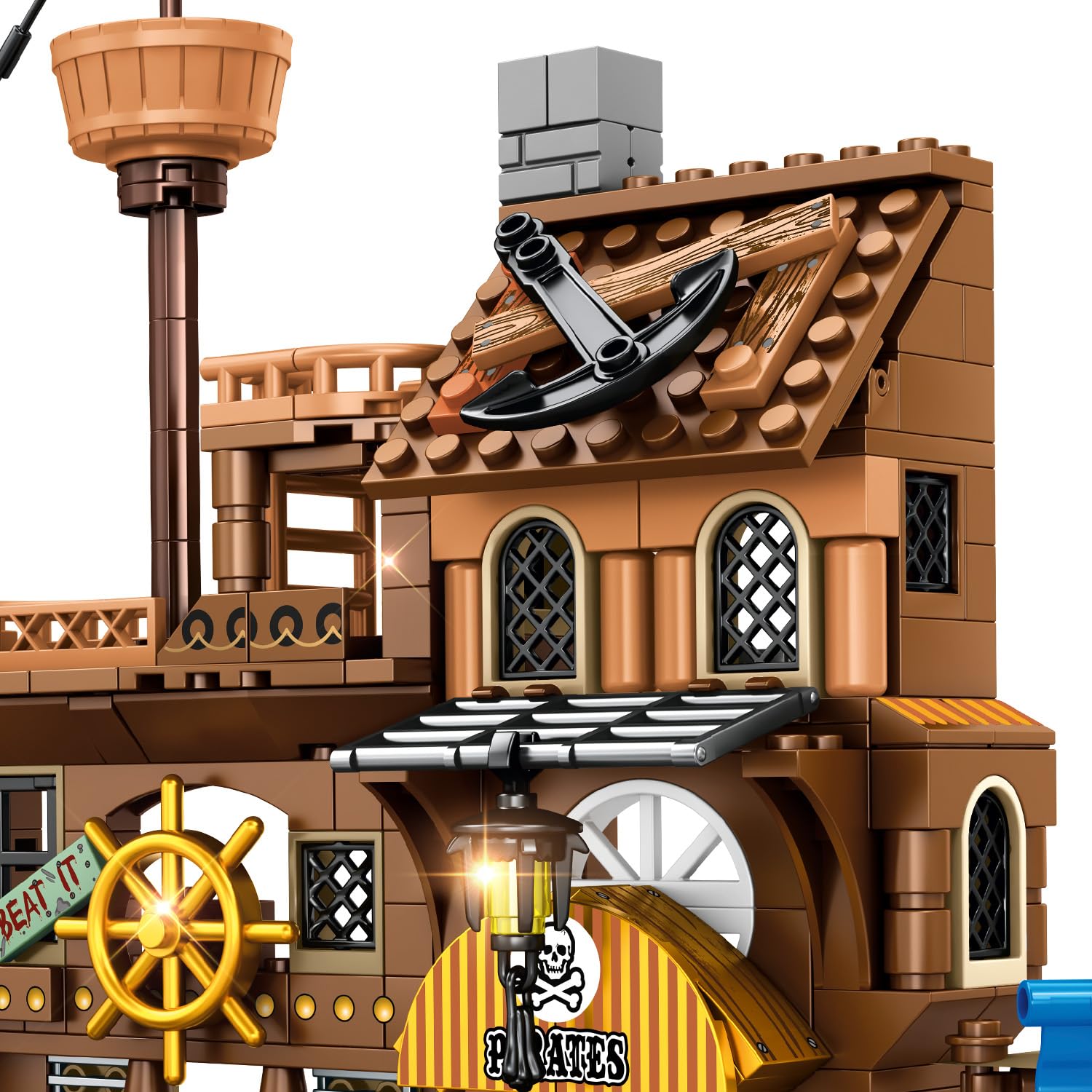 Mesiondy Pirate Island Pier Building Set 🏴‍☠️ – 573 PCS, 21.6" Long Pirate Dock & Boat Toy 🚢, Compatible with Major Brick Brands 🧩