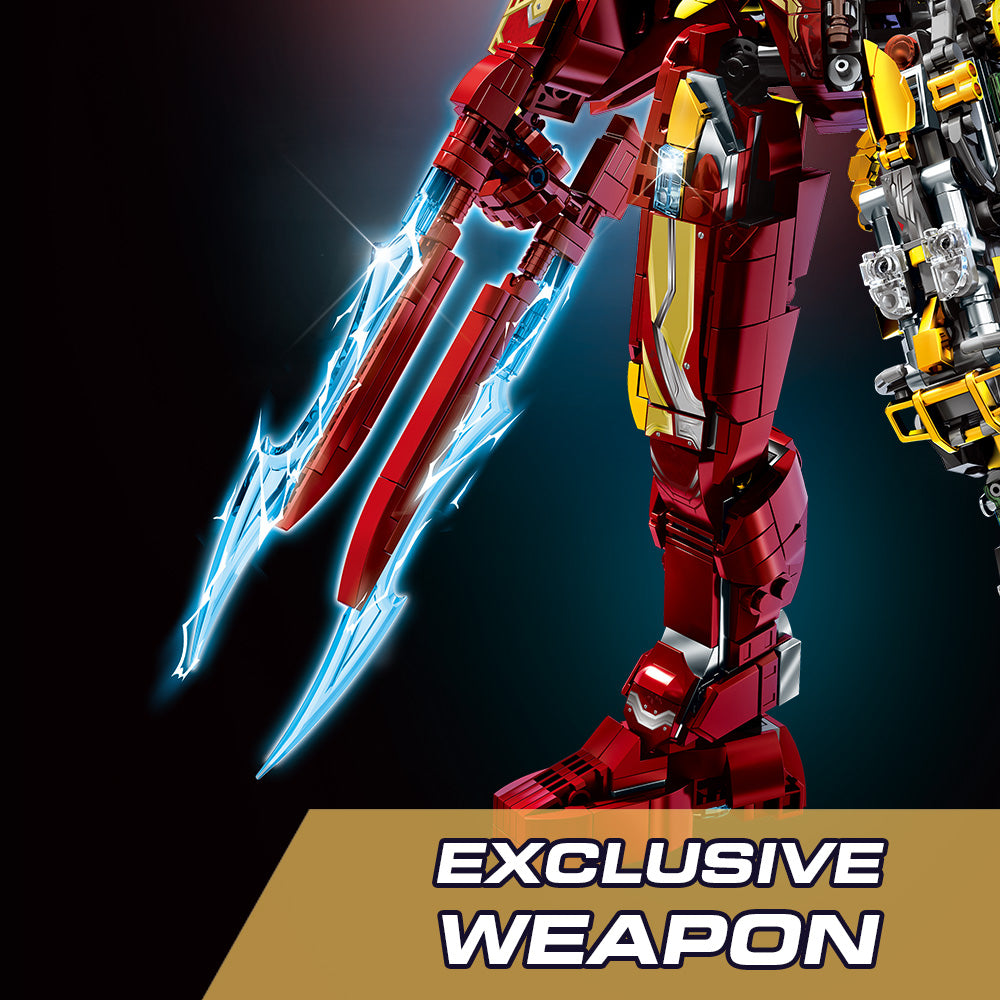 Mesiondy MK50 Armored Hero Semi-Mechanical Mech Building Kit – 2002 PCS Premium Brick System | Deconstructed Collectible Display Model | Light-Up Energy Effects