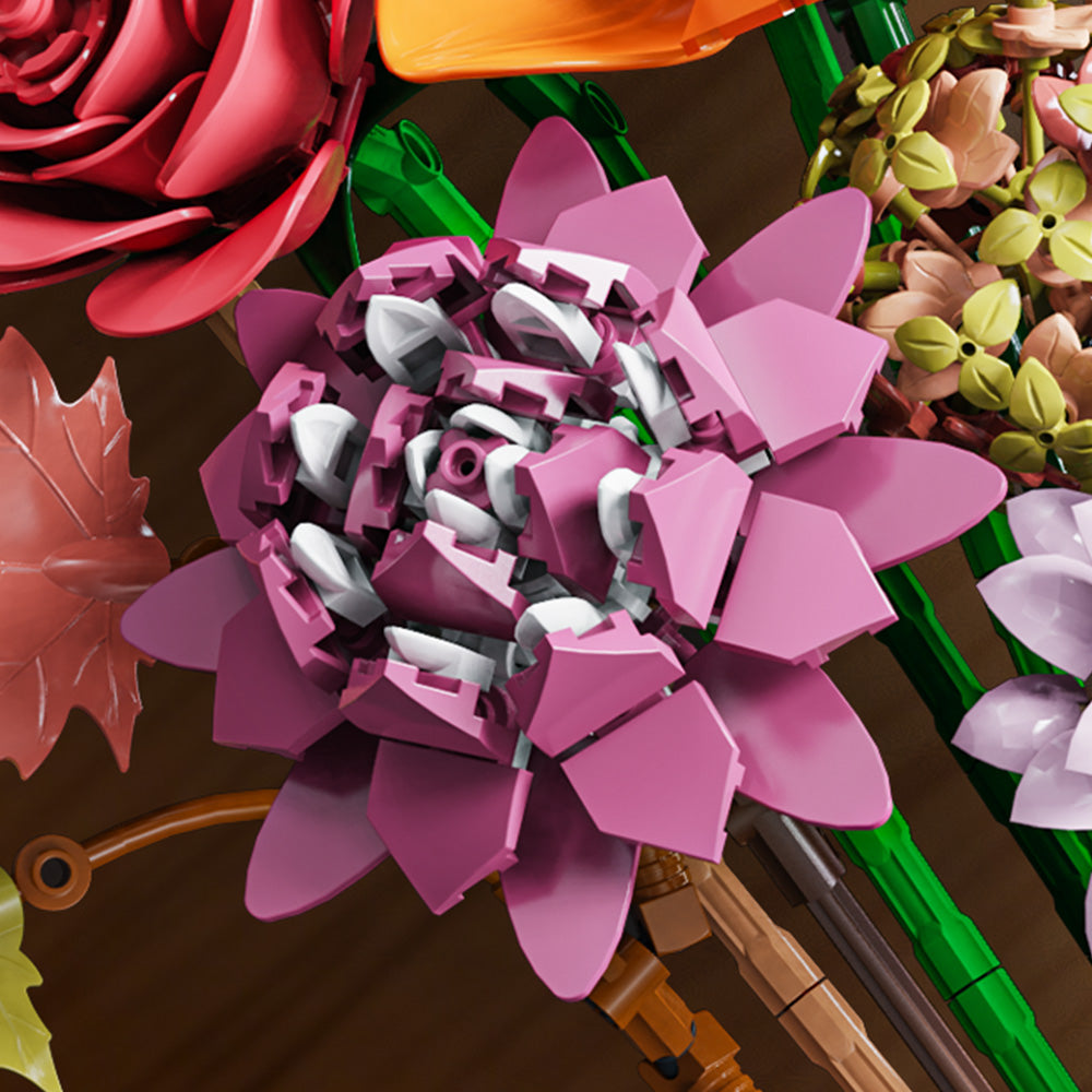 Mesiondy Eternity Flowers Bouquet Building Kit – 813 PCS DIY Artificial Floral Arrangement | Premium Brick System | Gift-Ready Box