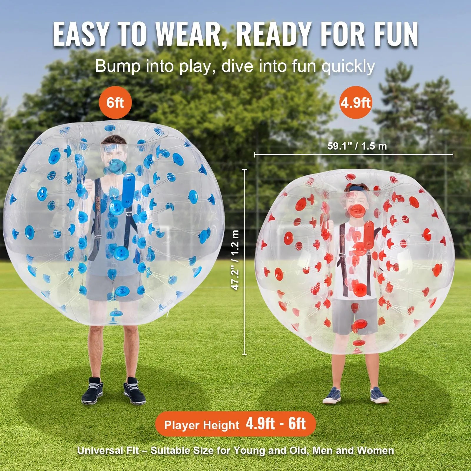 [DealsForYouDays]VEVOR Inflatable Bumper Balls 2-Pack,  5FT/1.5M Body Sumo Zorb Balls for Teen & Adult, 0.8mm Thick PVC Human Hamster Bubble Balls for Outdoor Team Gaming Play, Bumper Bopper Toys for Garden, Yard, Park