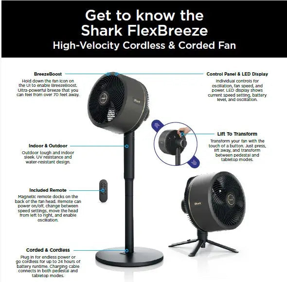 2-in-1 Cordless Misting Fan - Indoor & outdoor oscillating fan, pedestal & tabletop, corded & cordless portable fan with outdoor InstaCool mi