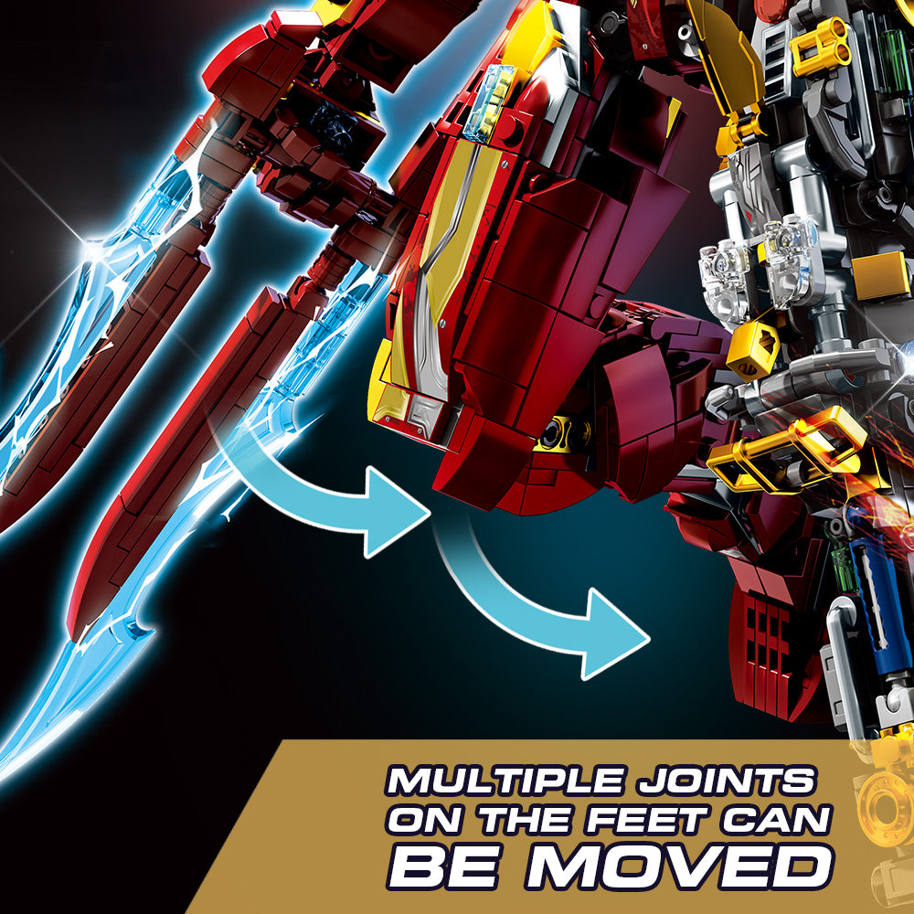 Mesiondy MK50 Armored Hero Semi-Mechanical Mech Building Kit – 2002 PCS Premium Brick System | Deconstructed Collectible Display Model | Light-Up Energy Effects