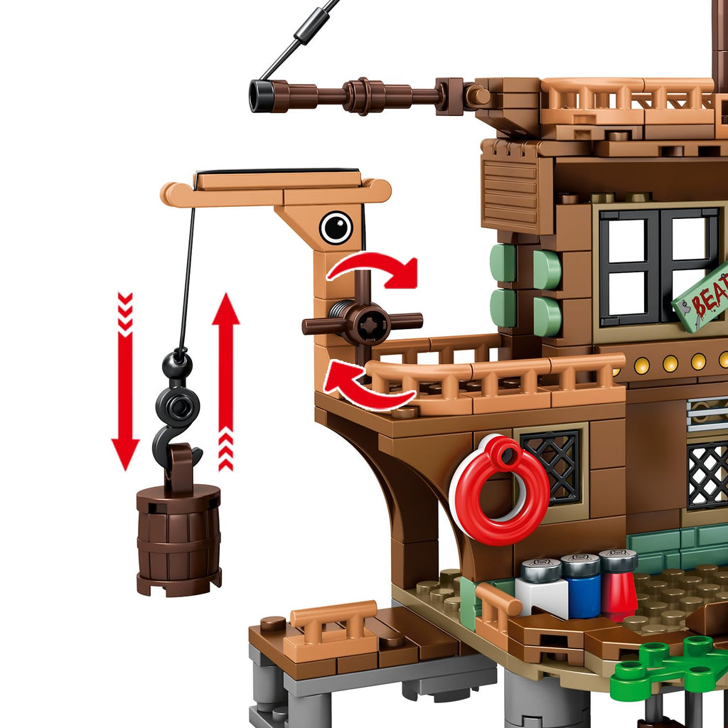 Mesiondy Pirate Island Pier Building Set 🏴‍☠️ – 573 PCS, 21.6" Long Pirate Dock & Boat Toy 🚢, Compatible with Major Brick Brands 🧩