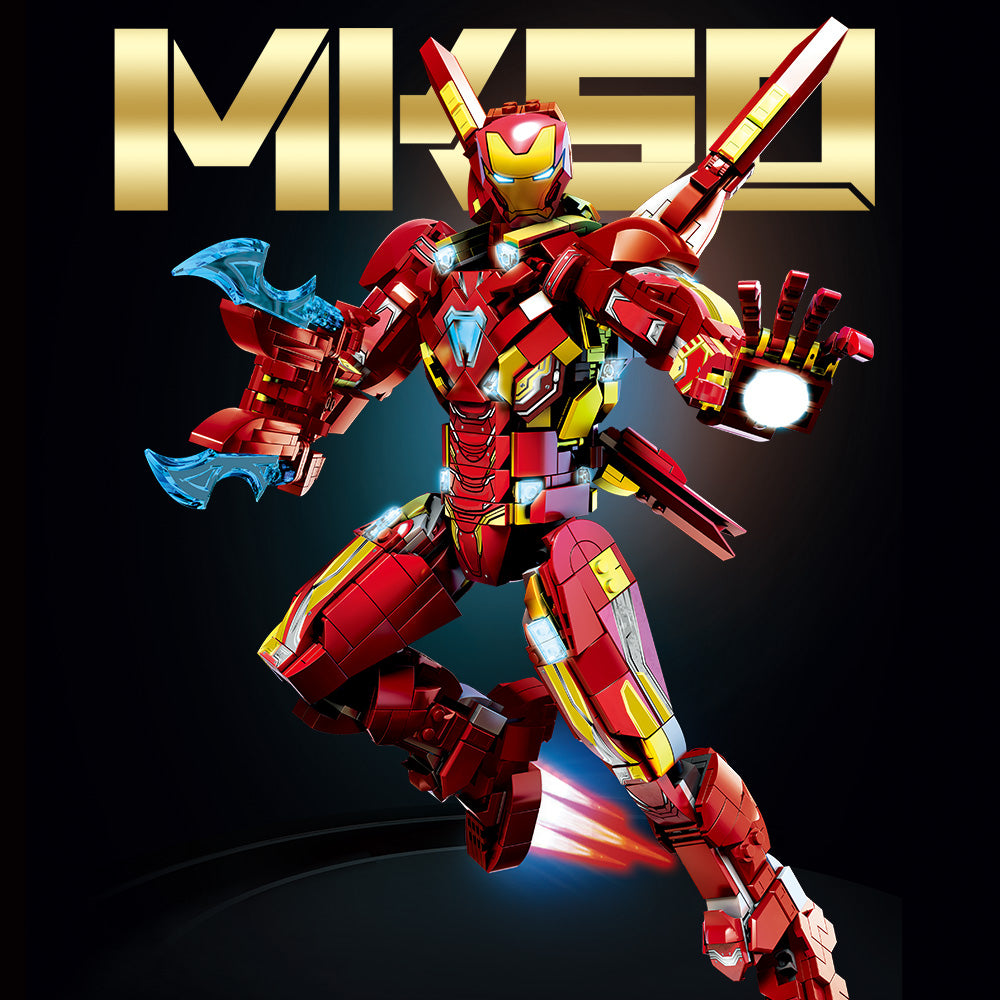 Ultimate Red & Gold Mecha Building Set – 13.8" Tall Armored Figure with 1,568 PCS, Full Articulation & Dual Energy Blades